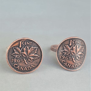 RING CANADIAN PENNY, Authentic 1965 Maple Leaf Penny, Mixed Metal Ring, Coin Ring, Coin Jewelry, Copper Coin Ring, Sterling Silver Band,