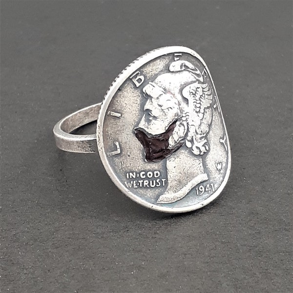 LIBERTY COIN RING, Mercury Dime Ring, Mask Coin Ring, Mask Liberty Ring, Mask Dime Ring, Vintage Liberty Dime Ring,Vintage Mercury Dime Ring