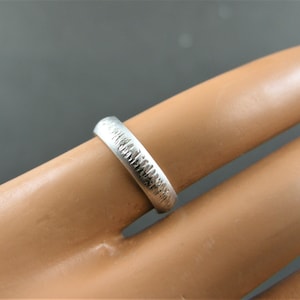 RING, STERLING SILVER, Handmade, Pendant Ring, Light Weight Wedding Band, Ooak, Line Hammered Texture, 4 mm wide, Satin High Shine, 1.8 g