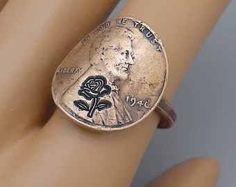 RING, CURVED PENNY, Wheat Back Penny or Lincoln Memorial Penny Rings,  Copper Band Rings, Lucky Curved Copper Penny, Custom made, 1982-Older