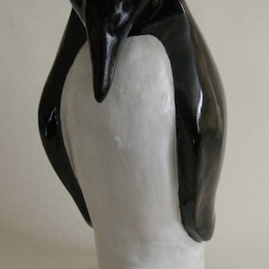 SCULPTURE, PENGUIN POTTERY,Pottery Stoneware Clay titled Loves Warmth Penguin SculptureStands 15 inches in height Free Shipping image 1