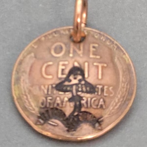 STAMPED PENNY PENDANT, Memorabilia, Coin Collectable, Stamped, Charm, Copper Coin Jewelry, Minimalist, Figure, Country, Western Gift for Her