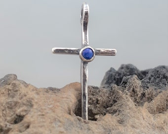 CROSS, TEXTURED STERLING Silver Cross Pendant, Christian Jewelry, Religious Jewelry, Lapis Lazuli Jewelry, Christian Pendants, Fabricated