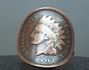 Indian Head penny coin FULL LIBERTY adjustable signet ring nice gift for biker