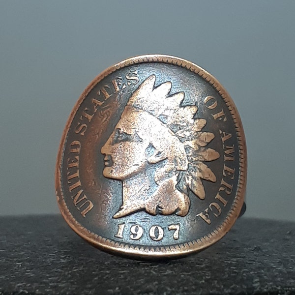 RING,INDIAN HEAD, Authentic Indian Head Mixed Metal Ring, Coin Ring, Coin Jewelry, Copper Coin Ring, Sterling Silver Band,1907 Indian head