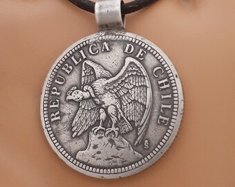 CHILE PESO PENDANT, Republica De Chile, 1 un Peso Coin, Handmade Coin Pendant, , Mixed Metal Jewelry, Authentic Antique Coin, Sterling Bail