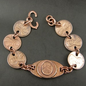 BRACELET, COPPER PENNY, Gift for her,  Coin Collector, Anniversary Gift, Copper Jewelry, Coin Jewelry, Penny Bracelet, American Coin Jewelry