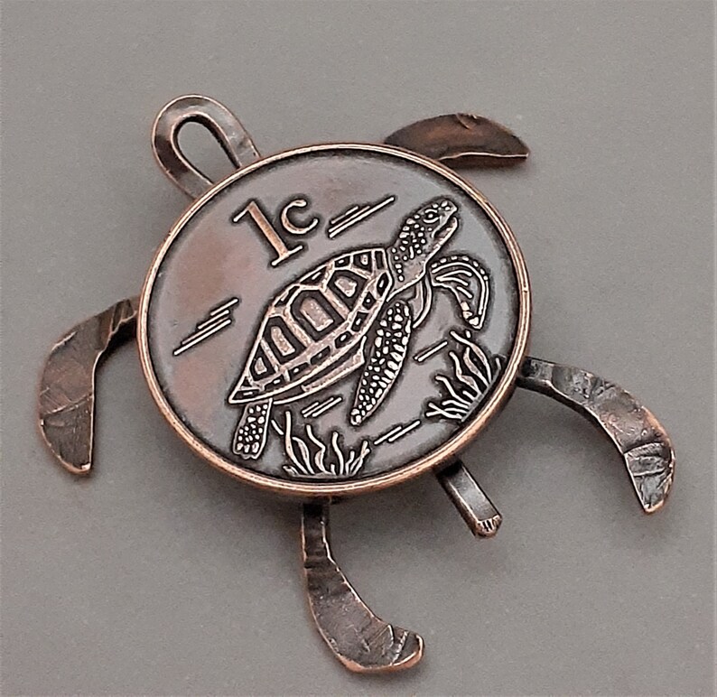 Turtle Shell Coin TURTLE, MINIATURE, Sea Turtle Copper Coin With 24 Inch Chain, Copper ...
