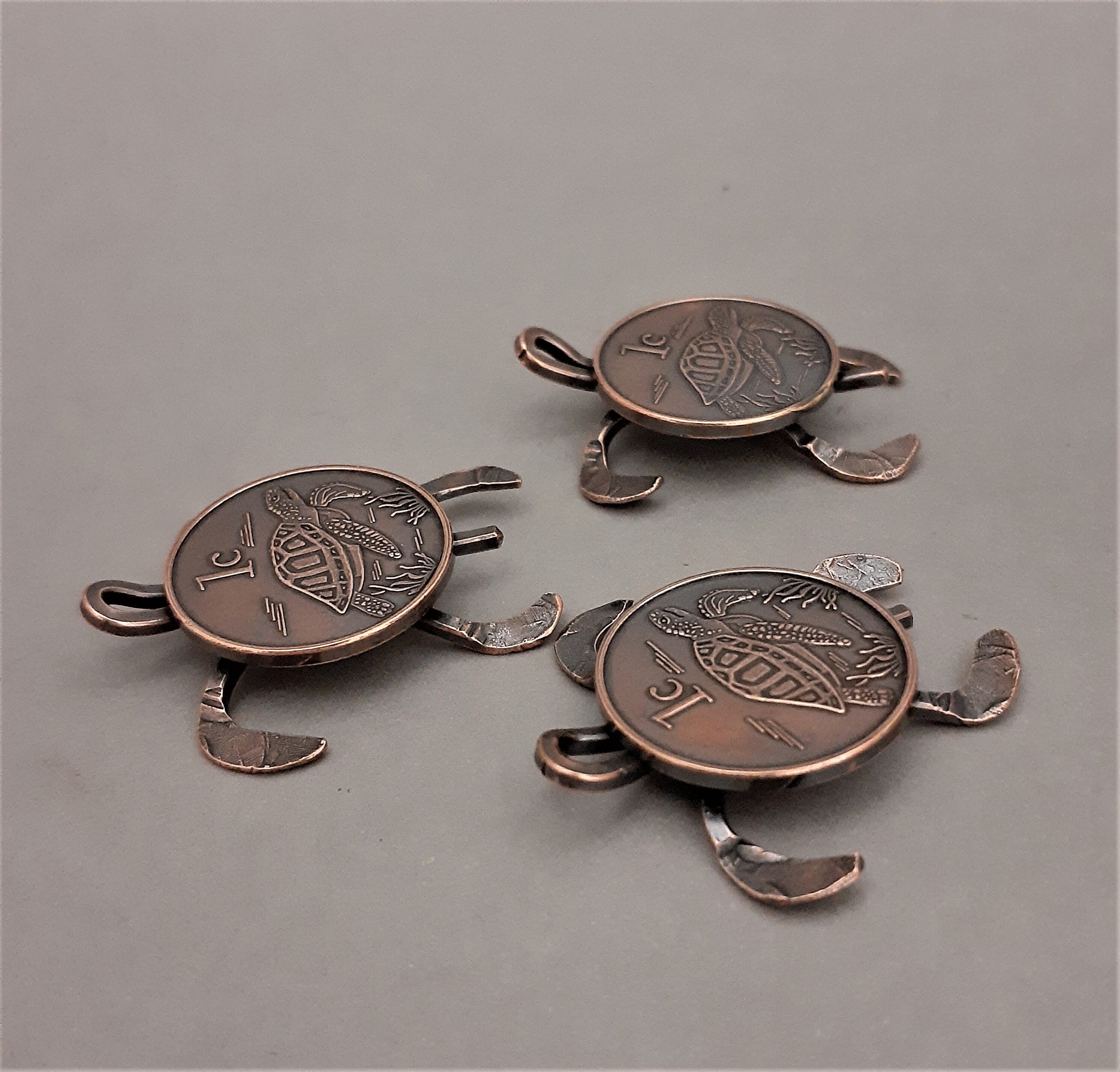 Turtle Shell Coin TURTLE, MINIATURE, Sea Turtle Copper Coin With 24 Inch Chain, Copper ...