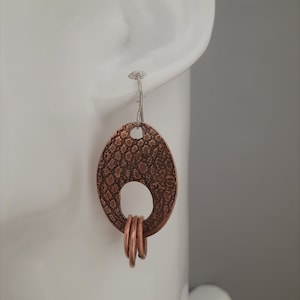 EARRINGS, COPPER OVAL, Handmade Copper Dangle Jewelry, Mixed Metal Earrings, Surgical Wires Lightweight Earrings, Penny Coin Earrings,