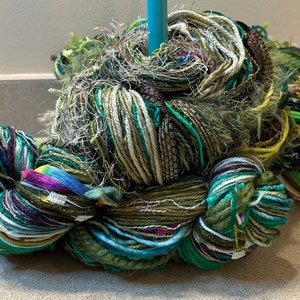 Fantasy Yarn, Greens, 100 Yard Skeins, Multi-Strand, Created from Other Yarns, Worsted/Bulky Weight, Weaving Insertions, Art Pieces