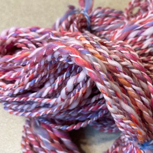 Pink with Purple Hand Spun Yarn, 2 Ply, Super Bulky, Acrylic, 114 Yards, Weaving Insertion, Free Pattern