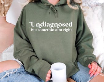Undiagnosed But Something Ain't Right Hoodie, Funny Sayings Hoodie, Funny Mental Health Hoodie, Lettering Hoodie, Humorous Hoodie Gift
