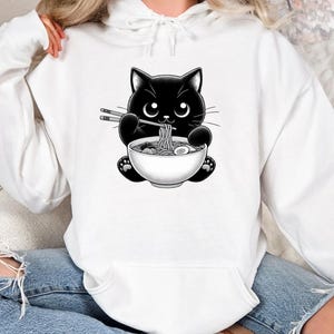 Noodle Cat Hoodie, Cat Hoodie, Animal Lover Hoodie, Ramen Cat Hoodie, Cat Lover Hoodie, Cat Mama Hoodie, Black Cat Ramen Hoodie, Cute Gift