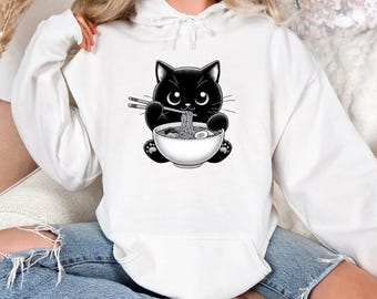 Noodle Cat Hoodie: Ramen Black Cat Lover Gift