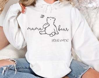 Custom Mama Bear Hoodie, Personalized Mama Hoodie, Winnie The Pooh Hoodie, Custom Name Hoodie Mother's Day Hoodie, Cute Mom Life Hoodie