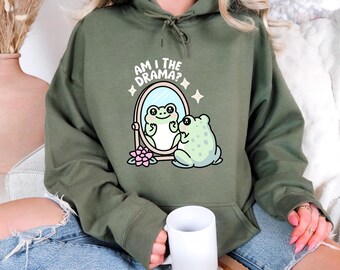 Am I The Drama Hoodie, Funny Hoodie, Sarcastic Hoodie, Frog Hoodie, Mental Health Hoodie, Funny Frog Hoodie, Cute Frog Hoodie, Gift For Her