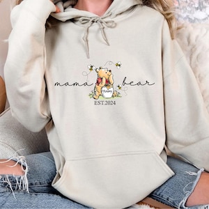 Personalized Mama Bear Hoodie, Winnie The Pooh Mothers Days Gift, Custom Family Mama Bear Hoodie, Mama Hoodie, Cute Mom Gift From Kids