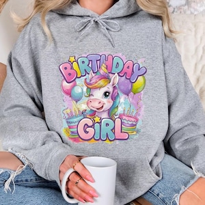 Birthday Girl Hoodie, Unicorn Birthday Girl Hoodie, Birthday Party Girl Hoodie, Unisex Birthday Squad Hoodie, Birthday Gifts For Girls