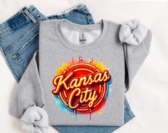 Kansas City Sweatshirt, Kansas City Football Sweatshirt, Sport Sweatshirt, Neon Kansas City Sweatshirt, KC Chiefs Sweatshirt, City Sweater