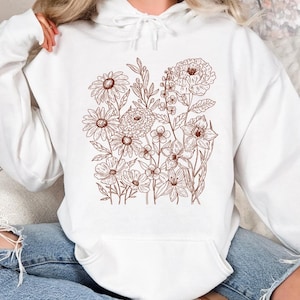 Retro Wildflower Bouquet Hoodie, Wildflowers Hoodie, Floral Hoodie, Boho Flower Hoodie, Vintage Floral Hoodie, Whimsical Hoodie, Floral Gift