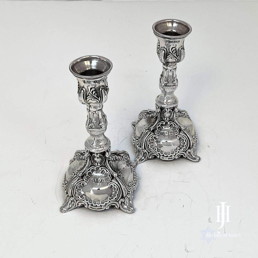 Shabbat Candle Holders - Silver Judaica From Israel - Handmade 925 ...