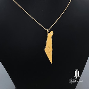 Ketting kaart Israël - 14 kt goud aangepaste naamhanger met diamant - Joodse sieraden voor dames en heren - Uniek cadeau voor moeder