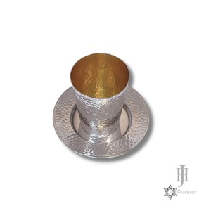 Modern Kiddush Cup - 925 Silver Judaica From Israel - Handmade Wine Goblet For Shabbat - Jewish Home Decor Gift