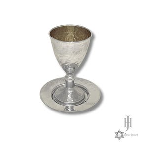 Kiddush Cup For Shabbat • Silver Judaica Gift From Israel • Handmade Wine Cup With Plate • Jewish Wedding Gift Idea