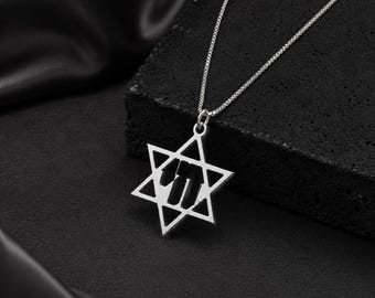 Sterling Silver Star of David Necklace • Hebrew Letters Chai Pendant • Jewish Jewelry Gift