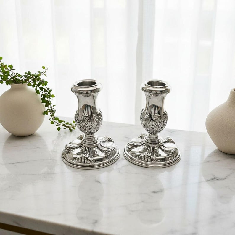 Sterling Silver Shabbat Candlesticks • Handmade Jewish Candle Holders ...