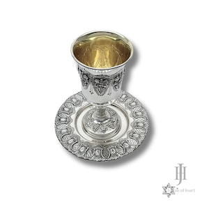 Silver Kiddush Cup With Plate - Modern Judaica From Israel - Wine Goblet For Shabbat And Havdalah - Jewish Wedding Gift