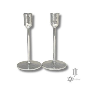 Silver Shabbat Candlesticks - Handmade Judaica From Israel - Modern Candle Holder For Home - Jewish Wedding Gift Idea