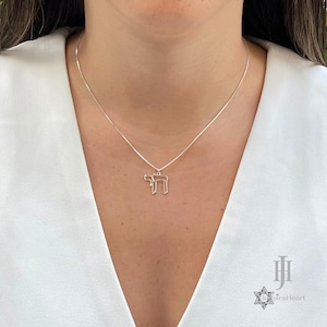 Chai Necklace For Men And Women - Sterling Silver Hebrew Outline Pendant - Handmade Israeli Jewelry- Bar & Bat Mitzvah Gift