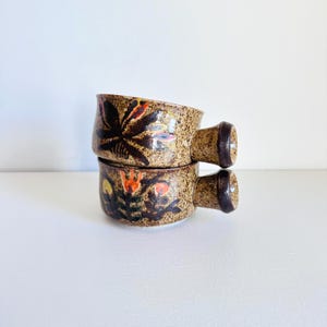 Vintage 70s Stoneware Crocks, French Onion Soup Bowls, Floral Modern Brutalist Kitchenware