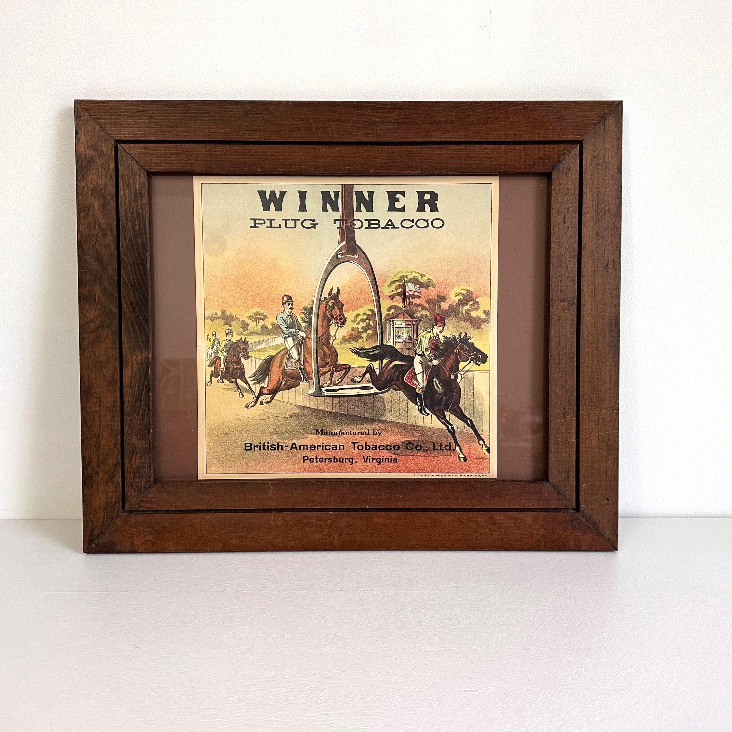 winner tobacco Vintage Equestrian Print: Winner Plug Tobacco Advertising, Framed Americana