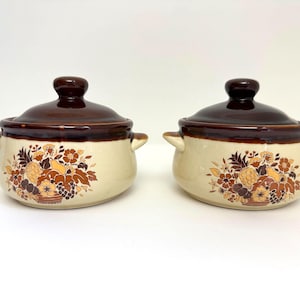 Vintage Japanese Stoneware French Onion Soup Bowls with Lids - Set of 2
