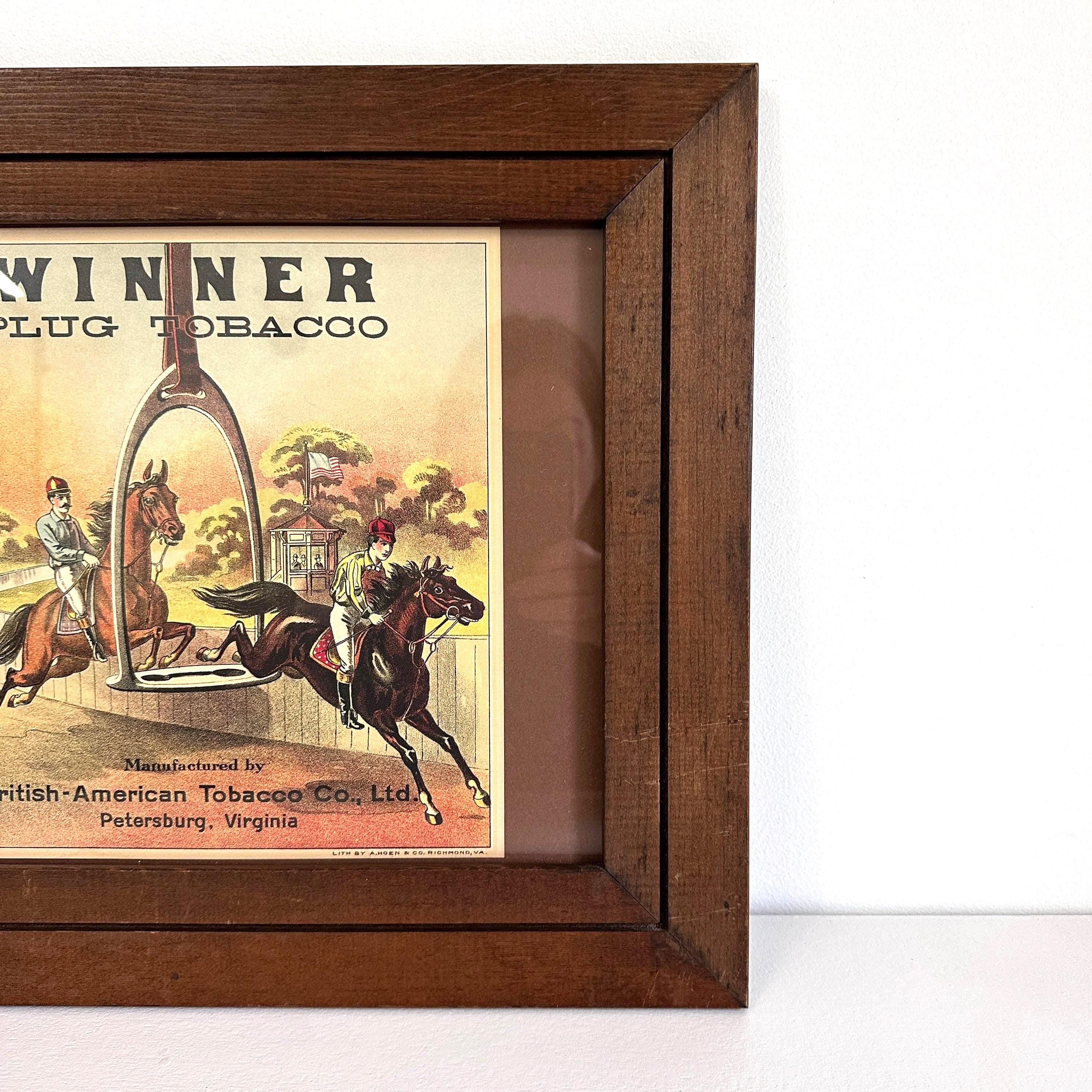 Vintage Equestrian Print: Winner Plug Tobacco Advertising, Framed Americana 