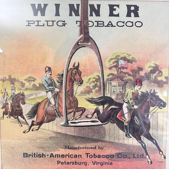 Vintage Equestrian Print: Winner Plug Tobacco Advertising, Framed Americana