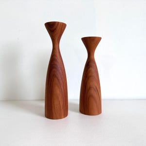Mid-Century Modern Teak Candle Holders | Pair of MCM Danish-Style Taper Holders | Minimalist Wood Decor | Vintage Scandinavian Design