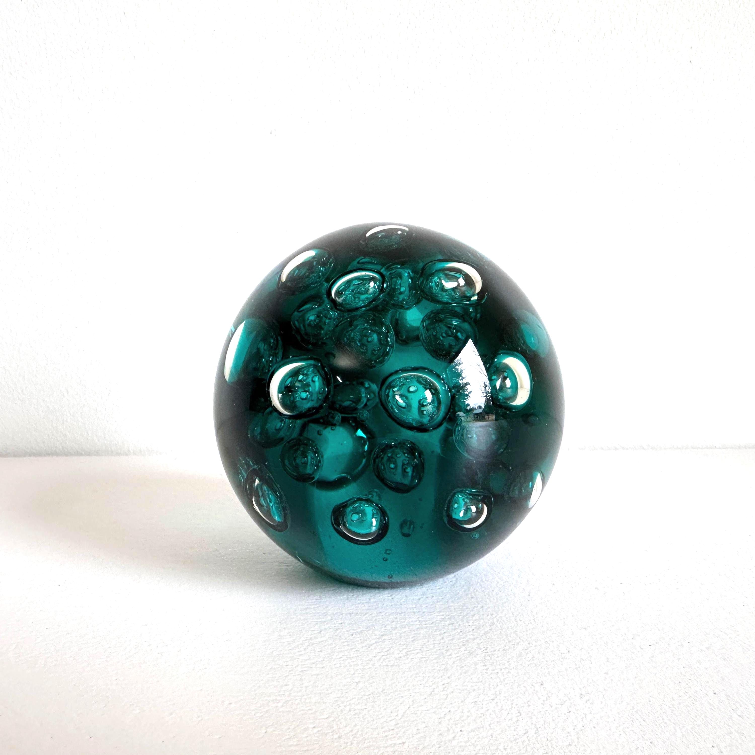 Dark Green Murano Style Glass Orb, Quiet Luxury Desk Sitter, Hand Blown Glass Paperweight