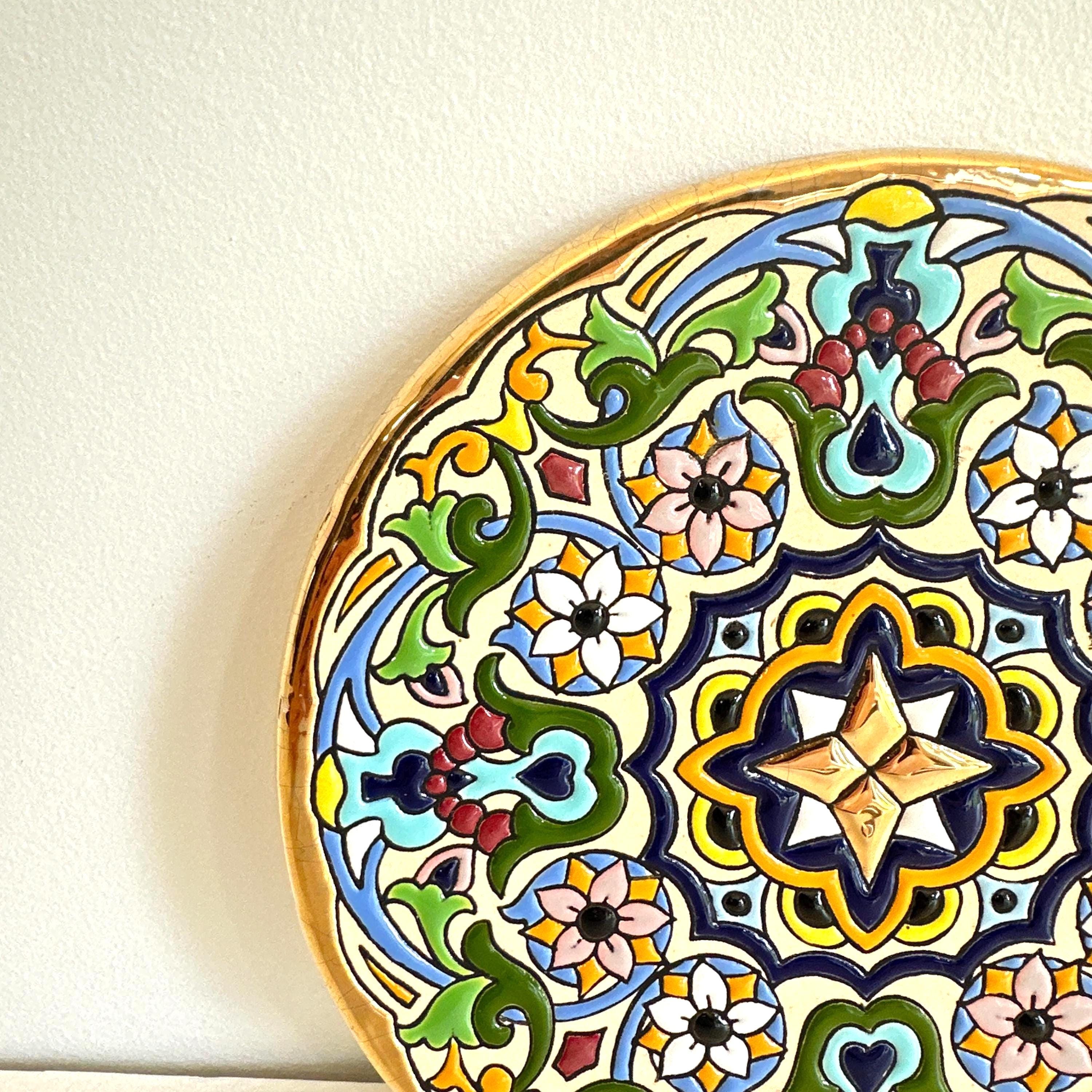 Vintage Sevilla Ceramics 24K Gold Wall Plate: Hand-enameled