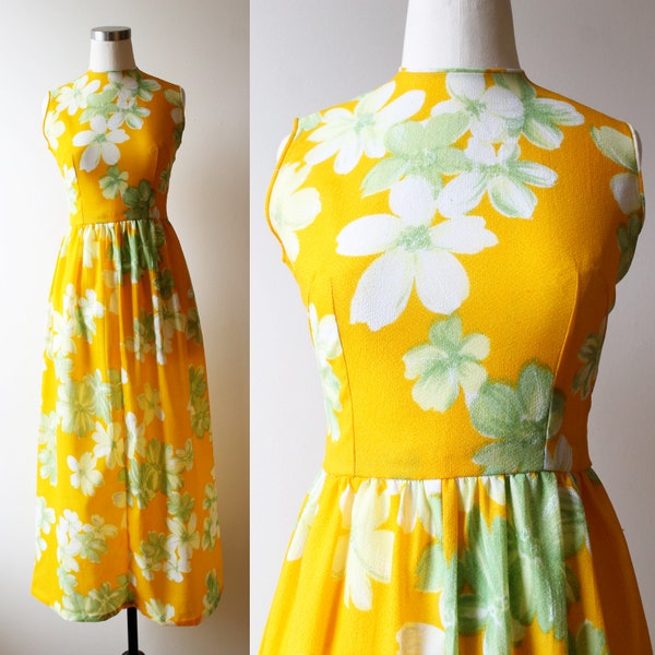Vintage 1970s Yellow & Green Floral Maxi Dress | Women's Clothing | 70s Maxi | Wedding | 70s Maxi Dress | Maxi | 70s Dress | Dresses