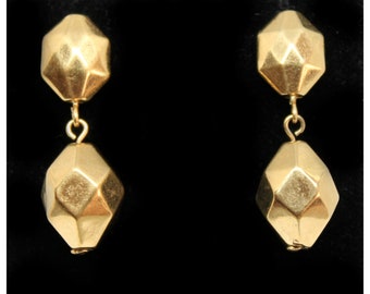 Vintage Gold Faceted Geometric Dangly Earrings |  | Long Earrings | Gift for Girlfriend | Jewelry | Statement Earrings | Wedding | Earring