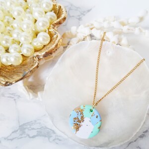 UNDER THE SEA Necklace | Polymer Clay Circle Shaped Gold Foil Pendant Goldtone Necklace | Beach Wedding | Bridal Jewelry | Wedding Necklace