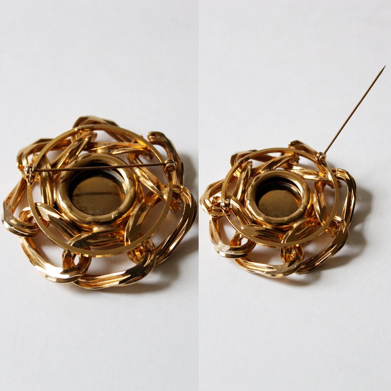 Bridal Shower Jewelry Bride Wedding Gold Brooches Bridal Jewelry Gift Vintage Gold Tone Pinwheel Chain Flower Brooch Pin| Pins