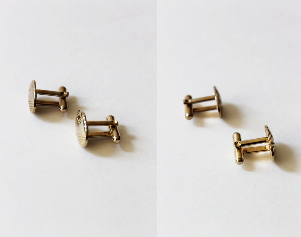 Boutons De Manchette Vintage Dorés Ovales à Effet Kaléidoscopique - 2,5 X 1,5 Cm, Occasion TB