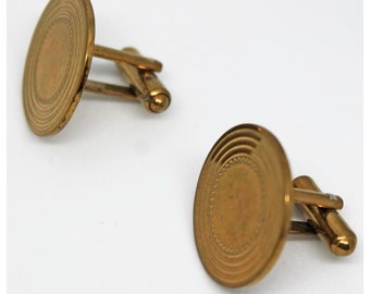 Boutons De Manchette Vintage – Laiton Doré Quadrillé, Paire Ronde