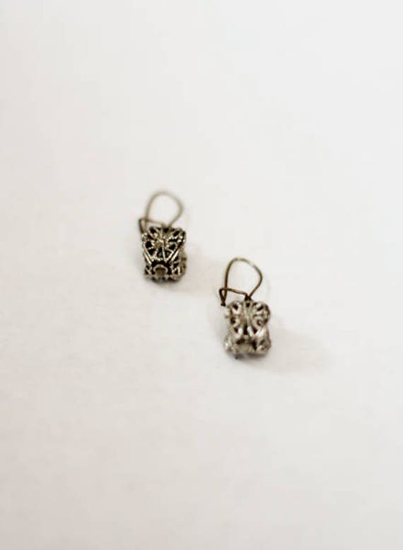 Vintage Silver Filigree Eurowire Drop Earrings | D