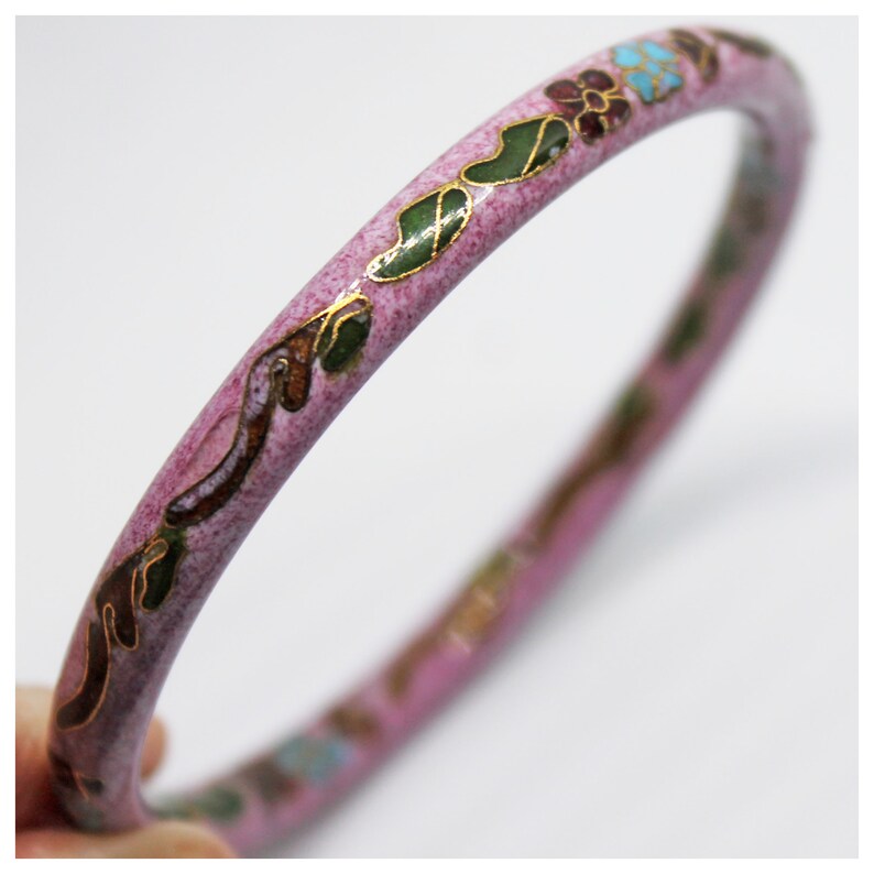 Vintage 70s Cloisonne Pink & Blue Floral Botanical Enamel Bangle Vintage Jewelry Antique Jewelry Stacking Bangles Vintage Bangle image 6